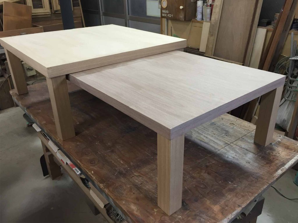 リメイク・食器棚からスライド式ローテーブルへ制作中：After